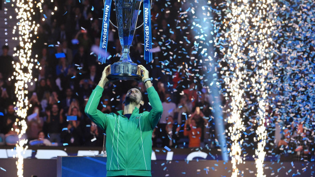 Novak Djokovic defeated Yannick Sinner of Italy 6-3, 6-3 to win his record-setting sixth ATP Finals championship in Turin.