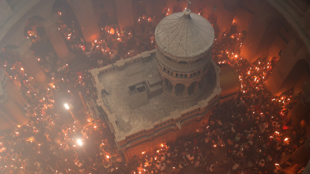 The grace fire descended in the Church of the Holy Sepulcher in Jerusalem